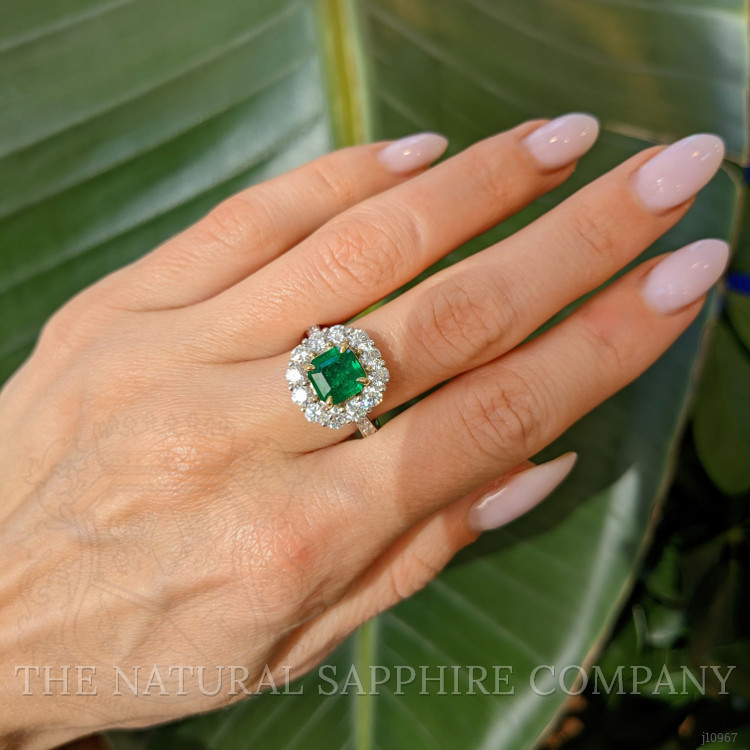 2.09 Ct. Emerald Natural Diamond Pave Ring, 18K White & Yellow