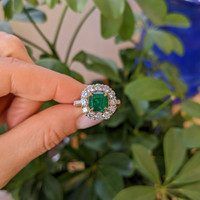 2.09 Ct. Emerald Natural Diamond Pave Ring, 18K White & Yellow Life Style