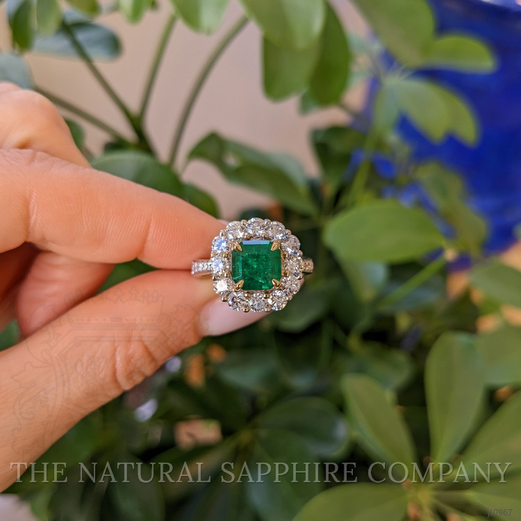 2.09 Ct. Emerald Natural Diamond Pave Ring, 18K White & Yellow