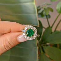 2.09 Ct. Emerald Natural Diamond Pave Ring, 18K White & Yellow Life Style