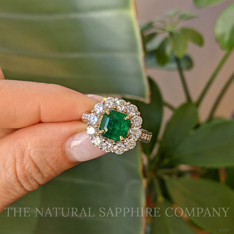 2.09 Ct. Emerald Natural Diamond Pave Ring, 18K White & Yellow