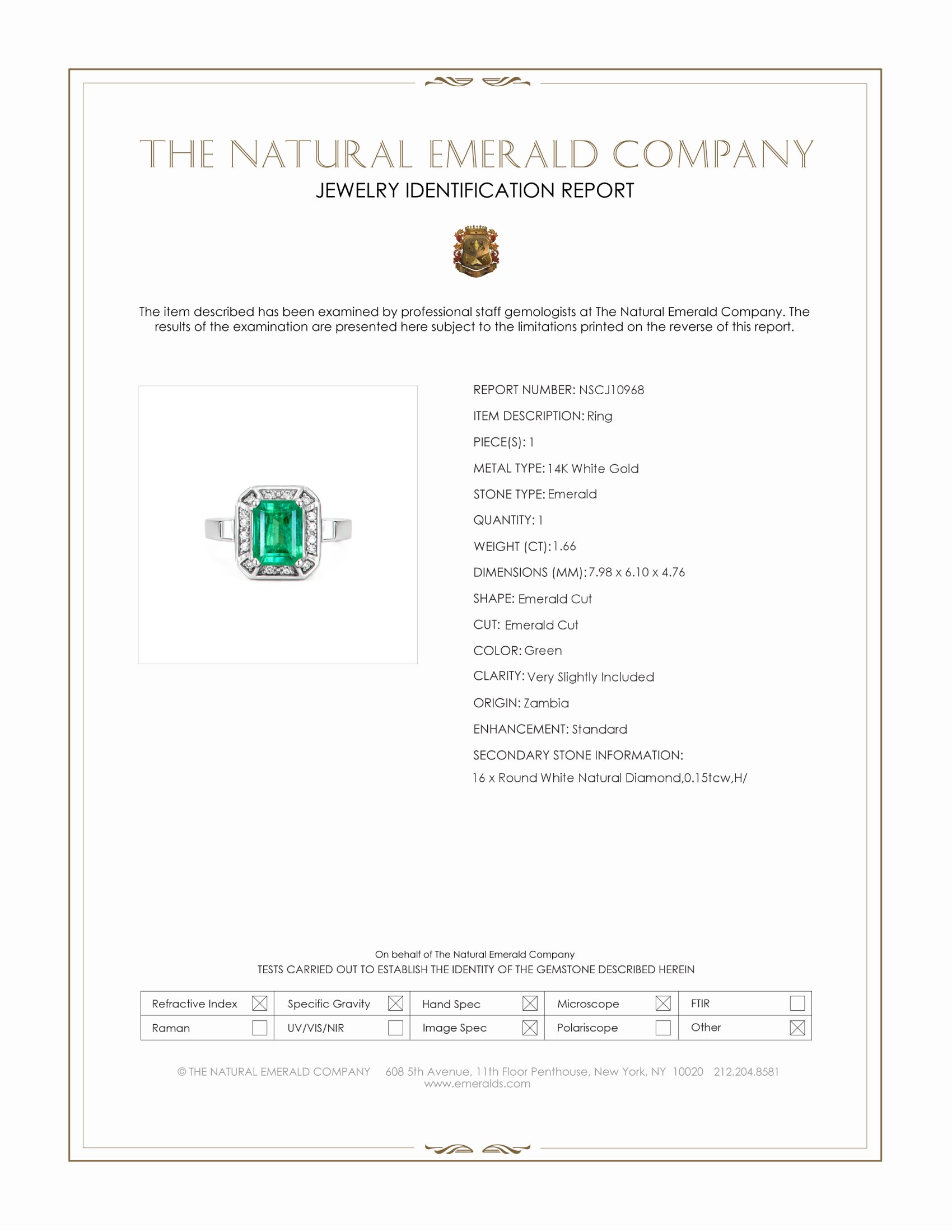 1.66 Ct. Emerald and Natural Diamond Antique Style Ring, 14K White Gold