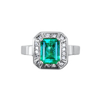 1.66 Ct. Emerald Natural Diamond Pave Ring, 14K White Gold Image