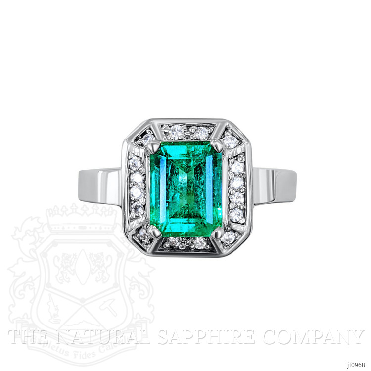 1.66 Ct. Emerald and Natural Diamond Antique Style Ring, 14K White Gold