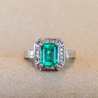 1.66 Ct. Emerald Natural Diamond Pave Ring, 14K White Gold Image