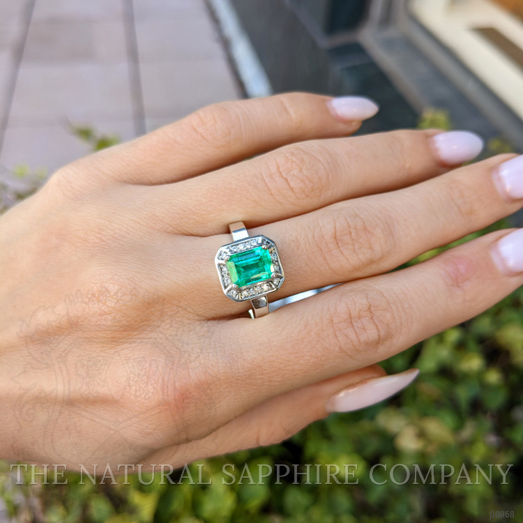 1.66 Ct. Emerald Natural Diamond Pave Ring, 14K White Gold