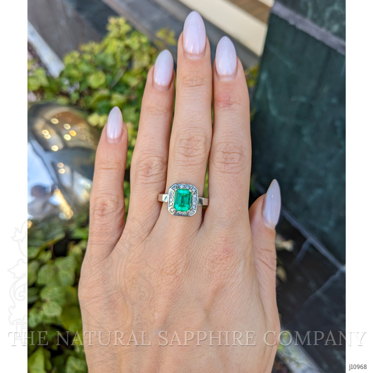 1.66 Ct. Emerald Natural Diamond Pave Ring, 14K White Gold