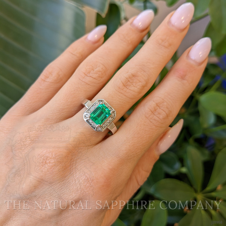 1.66 Ct. Emerald Natural Diamond Pave Ring, 14K White Gold