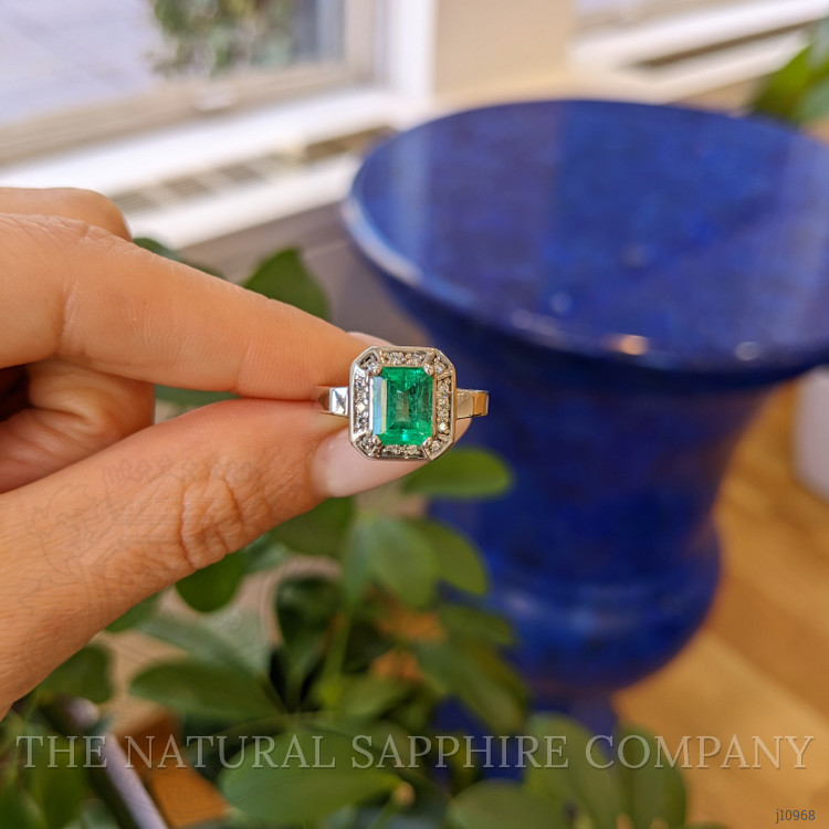 1.66 Ct. Emerald Natural Diamond Pave Ring, 14K White Gold