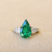 1.50 Ct. Emerald Natural Diamond Three Stone Ring, Platinum & 18K Yellow Image
