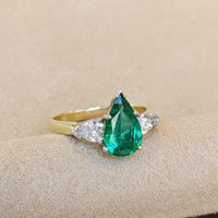 1.50 Ct. Emerald Natural Diamond Three Stone Ring, Platinum & 18K Yellow Image