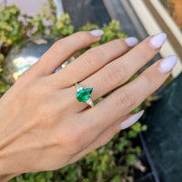 1.50 Ct. Emerald Natural Diamond Three Stone Ring, Platinum & 18K Yellow Life Style