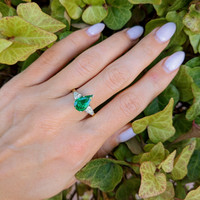 1.50 Ct. Emerald Natural Diamond Three Stone Ring, Platinum & 18K Yellow Life Style