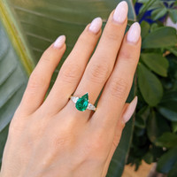 1.50 Ct. Emerald Natural Diamond Three Stone Ring, Platinum & 18K Yellow Life Style