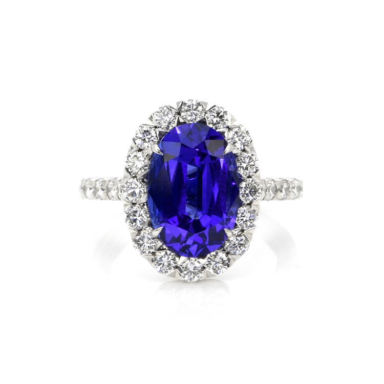 4.95 Ct. Tanzanite Natural Diamond Pave Ring, 18K White Gold