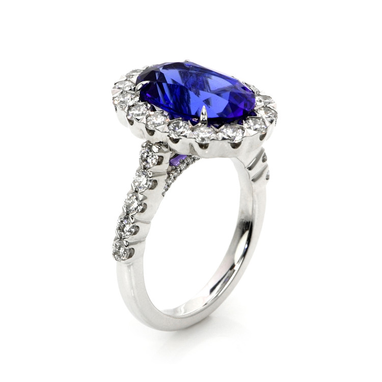 4.95 Ct. Tanzanite Natural Diamond Pave Ring, 18K White Gold