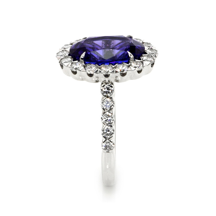 4.95 Ct. Tanzanite Natural Diamond Pave Ring, 18K White Gold