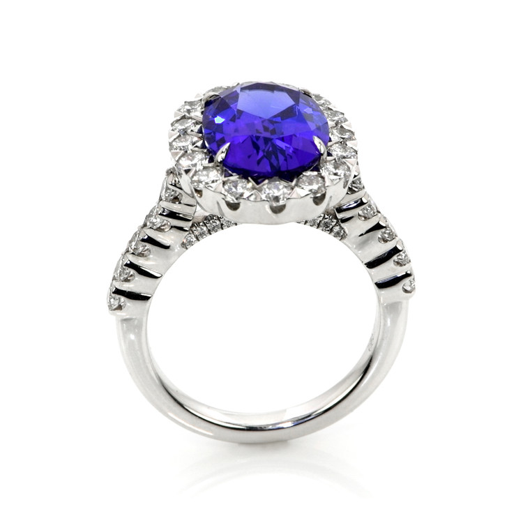 4.95 Ct. Tanzanite Natural Diamond Pave Ring, 18K White Gold