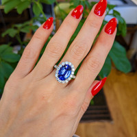 4.95 Ct. Tanzanite Natural Diamond Pave Ring, 18K White Gold Life Style