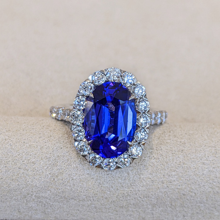 4.95 Ct. Tanzanite Natural Diamond Pave Ring, 18K White Gold