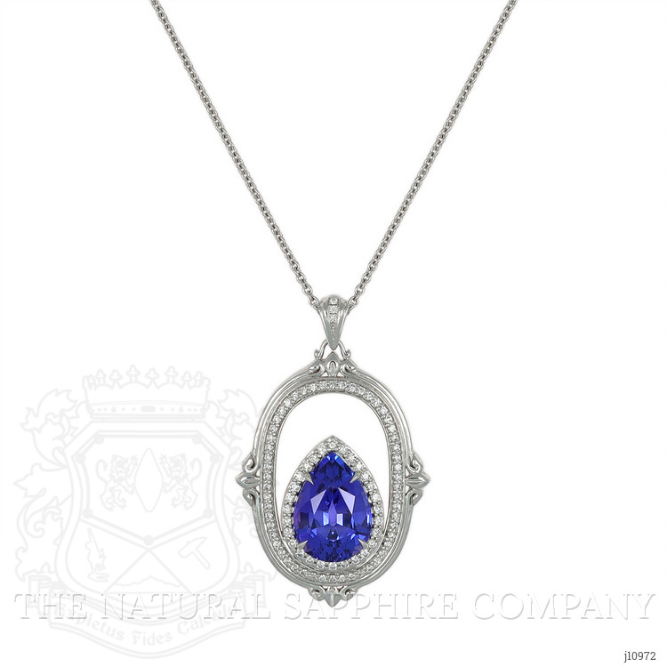 6.45 Ct. Tanzanite Natural Diamond Antique Style Pendant, 18K White Gold