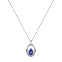 6.45 Ct. Tanzanite Natural Diamond Antique Style Pendant, 18K White Gold Image