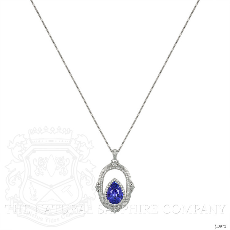 6.45 Ct. Tanzanite Natural Diamond Antique Style Pendant, 18K White Gold