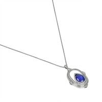 6.45 Ct. Tanzanite Natural Diamond Antique Style Pendant, 18K White Gold Image