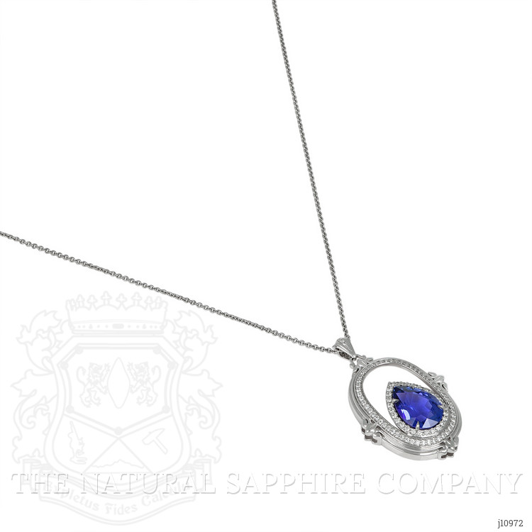 6.45 Ct. Tanzanite Natural Diamond Antique Style Pendant, 18K White Gold