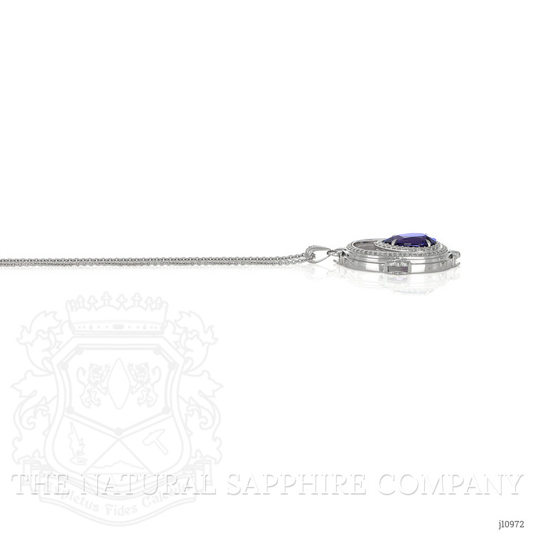 6.45 Ct. Tanzanite Natural Diamond Antique Style Pendant, 18K White Gold