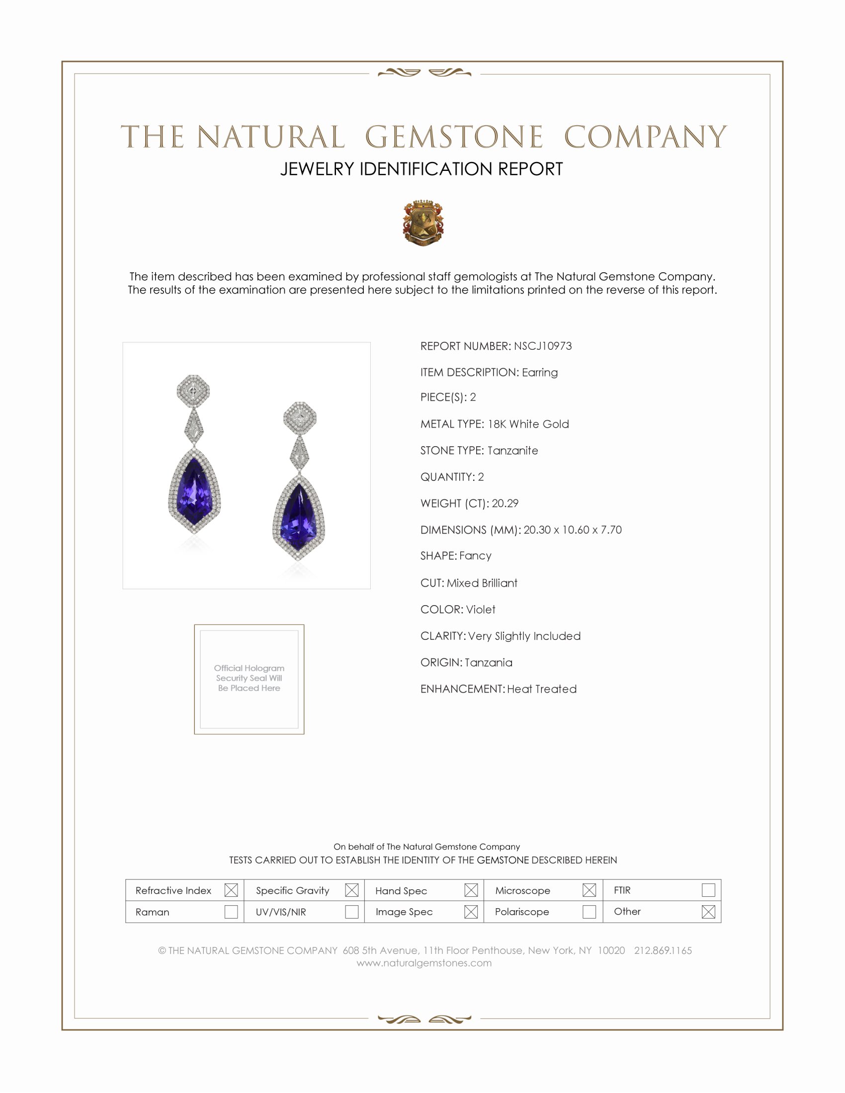 20.29 Ct.Tw. Tanzanite Natural Diamond Antique Style Earrings, 18K White Gold