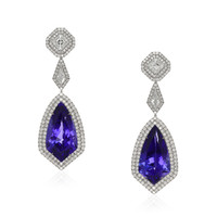 20.29 Ct.Tw. Tanzanite Natural Diamond Antique Style Earrings, 18K White Gold Video