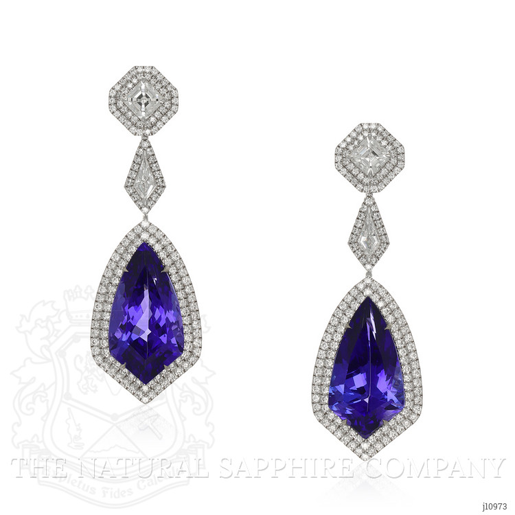 20.29 Ct.Tw. Tanzanite Natural Diamond Antique Style Earrings, 18K White Gold