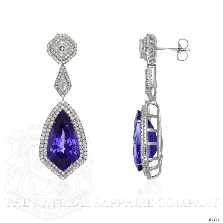 20.29 Ct.Tw. Tanzanite Natural Diamond Antique Style Earrings, 18K White Gold