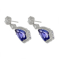 20.29 Ct.Tw. Tanzanite Natural Diamond Antique Style Earrings, 18K White Gold Image