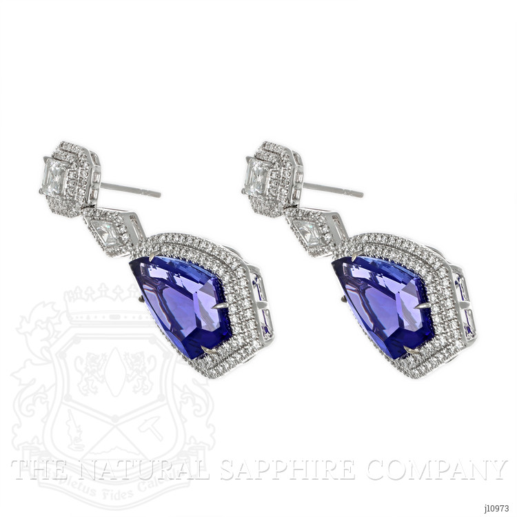 20.29 Ct.Tw. Tanzanite Natural Diamond Antique Style Earrings, 18K White Gold