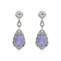 20.29 Ct.Tw. Tanzanite Natural Diamond Antique Style Earrings, 18K White Gold Image