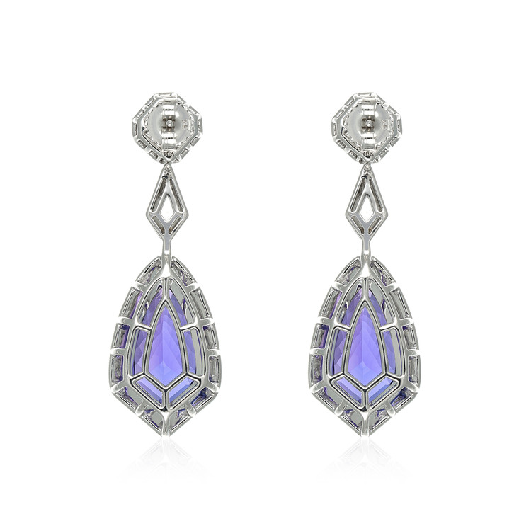 20.29 Ct.Tw. Tanzanite Natural Diamond Antique Style Earrings, 18K White Gold