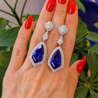 20.29 Ct.Tw. Tanzanite Natural Diamond Antique Style Earrings, 18K White Gold Life Style