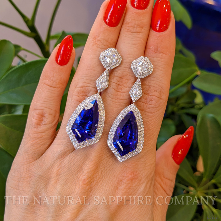 20.29 Ct.Tw. Tanzanite Natural Diamond Antique Style Earrings, 18K White Gold