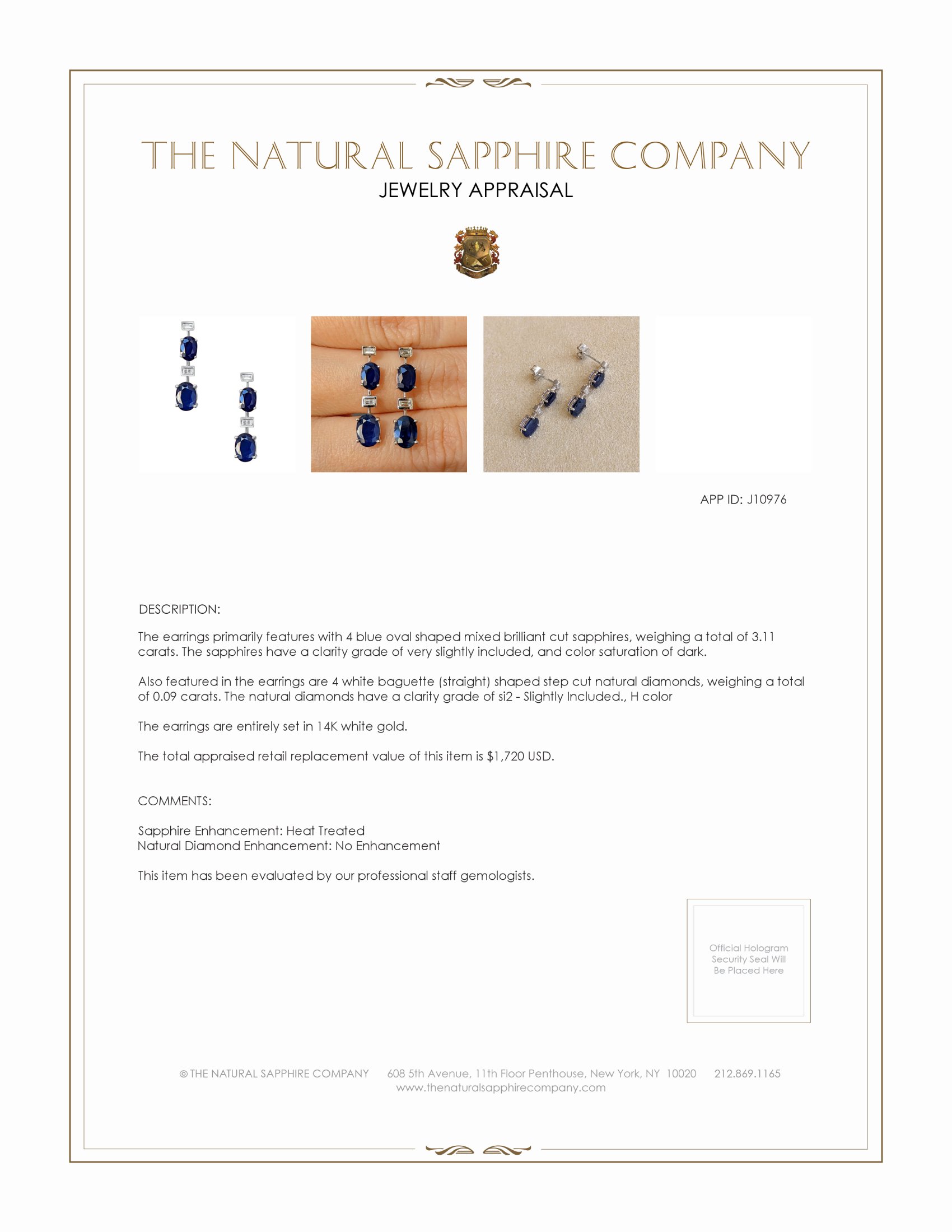 3.11 Ct.Tw. Blue Sapphire and Natural Diamond Accent Stones Earrings, 14K White Gold