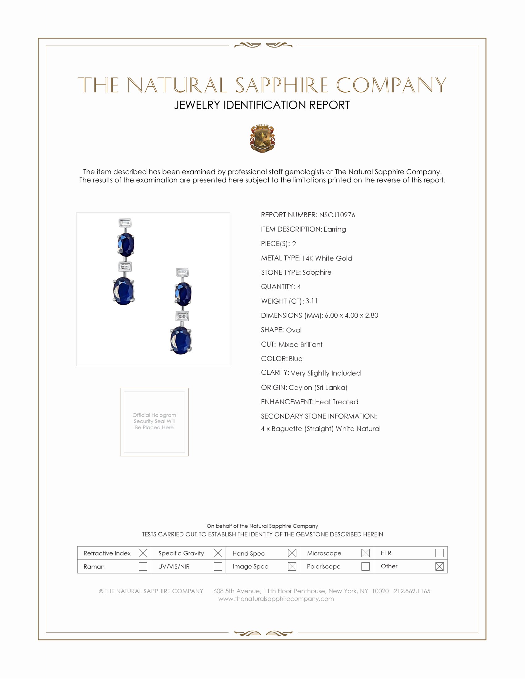 3.11 Ct.Tw. Blue Sapphire and Natural Diamond Accent Stones Earrings, 14K White Gold