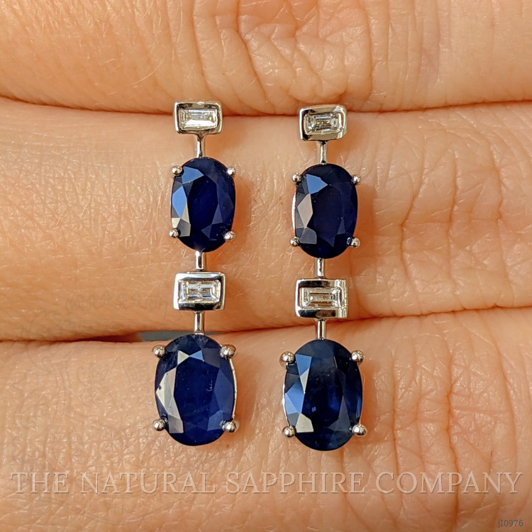 3.11 Ct.Tw. Blue Sapphire and Natural Diamond Accent Stones Earrings, 14K White Gold