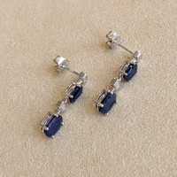 3.11&nbsp;Ct.Tw.Total Carat Weight Blue Sapphire and Natural Diamond Accent Stones Earrings, 14K White Gold Image