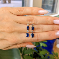 3.11&nbsp;Ct.Tw.Total Carat Weight Blue Sapphire and Natural Diamond Accent Stones Earrings, 14K White Gold Life Style