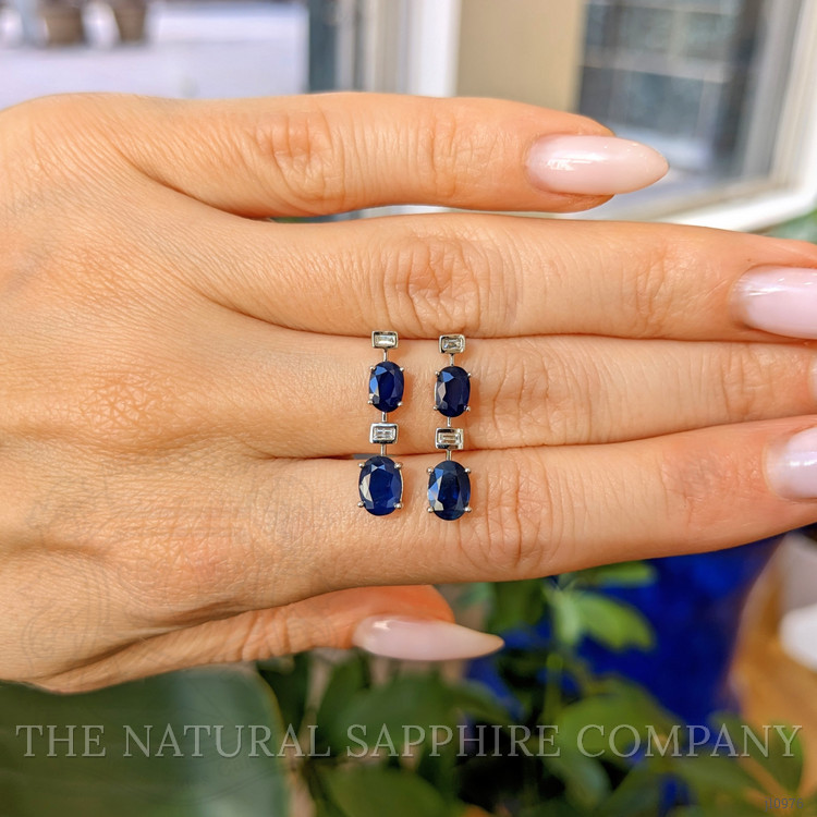 3.11 Ct.Tw. Blue Sapphire and Natural Diamond Accent Stones Earrings, 14K White Gold