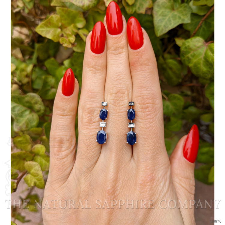 3.11 Ct.Tw. Blue Sapphire and Natural Diamond Accent Stones Earrings, 14K White Gold