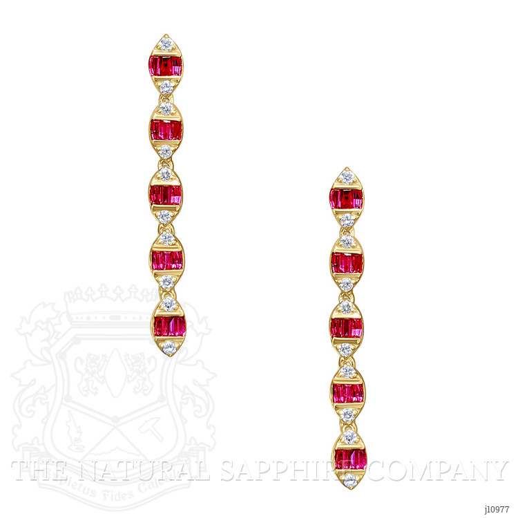 0.30 Ct.Tw. Ruby Natural Diamond Drops Earrings, 14K Yellow Gold