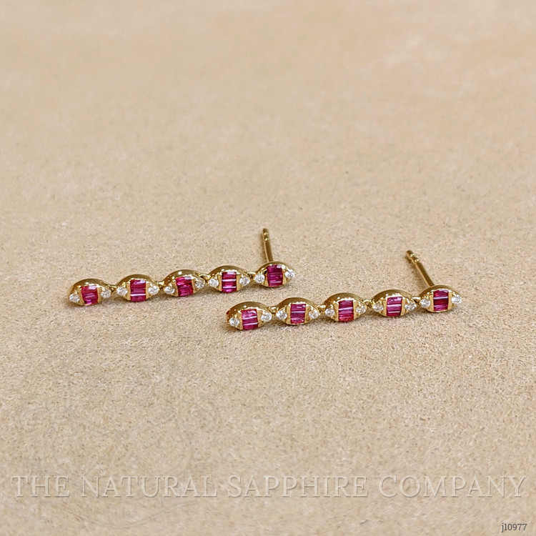 0.30 Ct.Tw. Ruby Natural Diamond Drops Earrings, 14K Yellow Gold