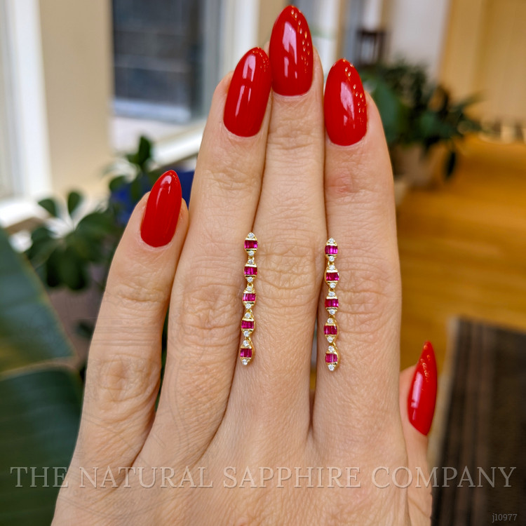 0.30 Ct.Tw. Ruby Natural Diamond Drops Earrings, 14K Yellow Gold